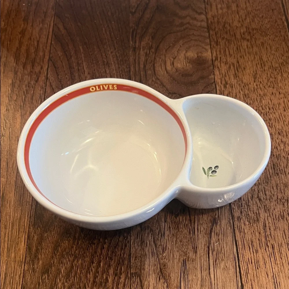 Pottery Barn White and Red Olive Dish